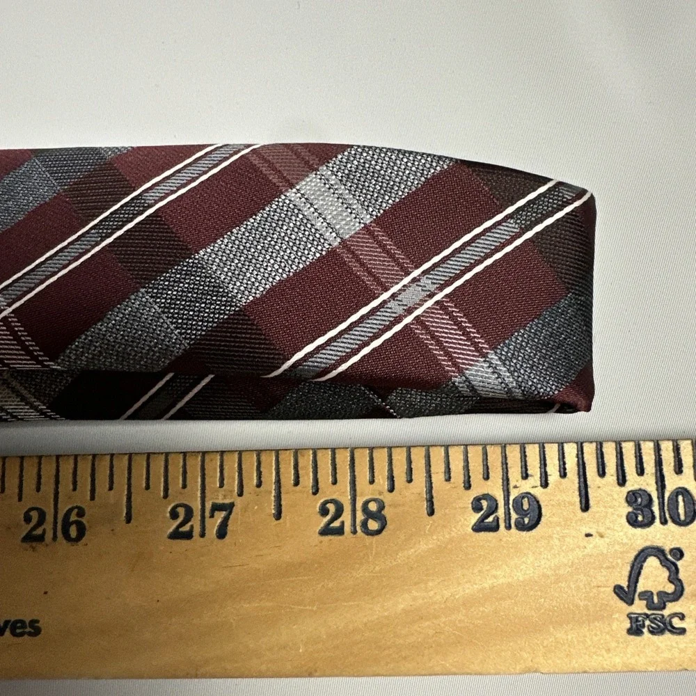 NWT Platinum Designs Neck Tie Mens Designer Luxury Gray Burgundy Plaid Business